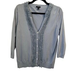Talbots Silk Blend Cardigan Sweater M Fringe Trim Pastel Blue Coquette Soft Girl